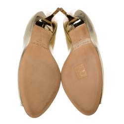 مملوكة مسبقًا Jimmy Choo Metallic Gold Leather Evelyn Peep Toe Pumps Size 40