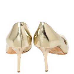 مملوكة مسبقًا Jimmy Choo Metallic Gold Leather Evelyn Peep Toe Pumps Size 40
