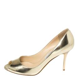 مملوكة مسبقًا Jimmy Choo Metallic Gold Leather Evelyn Peep Toe Pumps Size 40