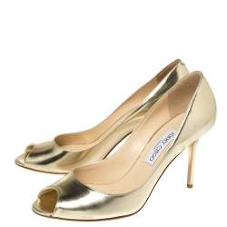 مملوكة مسبقًا Jimmy Choo Metallic Gold Leather Evelyn Peep Toe Pumps Size 40