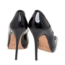Jimmy Choo Black Patent Leather Gesture Cross Strap Peep Toe Pumps Size 36