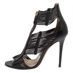 Pre Owned Jimmy Choo Black Leather Gladiator Sandals Size 39