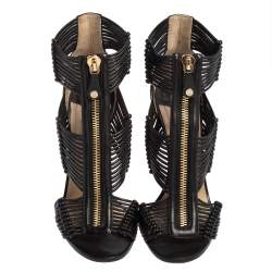 Pre Owned Jimmy Choo Black Leather Gladiator Sandals Size 39