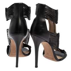 Pre Owned Jimmy Choo Black Leather Gladiator Sandals Size 39