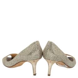 Pre Owned Jimmy Choo Metallic Gold Glitter Isabel Peep Toe Pumps Size 38