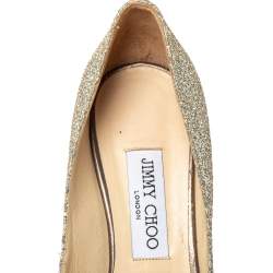 Pre Owned Jimmy Choo Metallic Gold Glitter Isabel Peep Toe Pumps Size 38