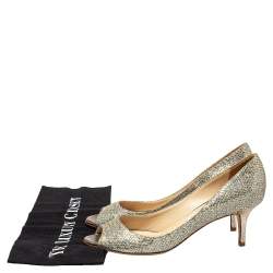 Pre Owned Jimmy Choo Metallic Gold Glitter Isabel Peep Toe Pumps Size 38