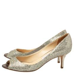 Pre Owned Jimmy Choo Metallic Gold Glitter Isabel Peep Toe Pumps Size 38