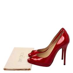 Pre Owned Jimmy Choo Red Patent Leather Peep Toe  Pumps Size 40