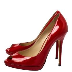 Pre Owned Jimmy Choo Red Patent Leather Peep Toe  Pumps Size 40