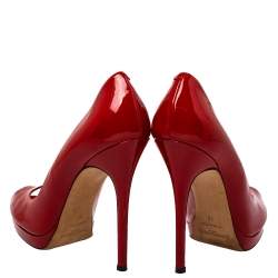 Pre Owned Jimmy Choo Red Patent Leather Peep Toe  Pumps Size 40