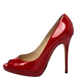 Pre Owned Jimmy Choo Red Patent Leather Peep Toe  Pumps Size 40
