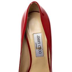 Pre Owned Jimmy Choo Red Patent Leather Peep Toe  Pumps Size 40