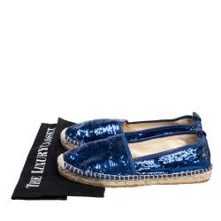 Pre Owned Jimmy Choo Blue Sequin Paksa Flat Espadrilles Size 38