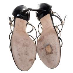 Pre Owned Jimmy Choo Black Patent Leather Dory Caged Sandals Size 36