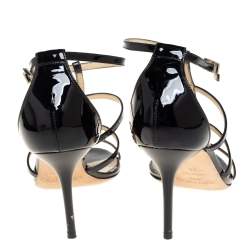 Pre Owned Jimmy Choo Black Patent Leather Dory Caged Sandals Size 36