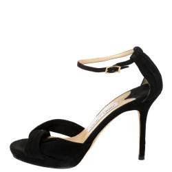 Pre Owned Jimmy Choo Black Suede Marion Platform Ankle Strap Sandals Size 36
