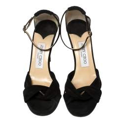 Pre Owned Jimmy Choo Black Suede Marion Platform Ankle Strap Sandals Size 36
