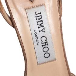 Pre Owned Jimmy Choo Metallic Beige Suede Crystal Embellished Cutout Sandals Size 36