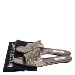 Pre Owned Jimmy Choo Metallic Gold Glitter  Flat Sandals Size 39