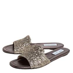 Pre Owned Jimmy Choo Metallic Gold Glitter  Flat Sandals Size 39