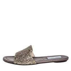 Pre Owned Jimmy Choo Metallic Gold Glitter  Flat Sandals Size 39