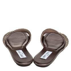 Pre Owned Jimmy Choo Metallic Gold Glitter  Flat Sandals Size 39