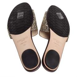 Pre Owned Jimmy Choo Metallic Gold Glitter  Flat Sandals Size 39