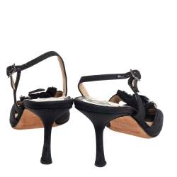 Pre Owned Jimmy Choo Black Satin Crystal Embellished Open Toe Slingback Sandals Size 38.5