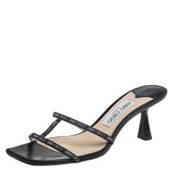 Jimmy Choo Black Canvas And Leather Ria Slide Sandals Size 38 Jimmy ...