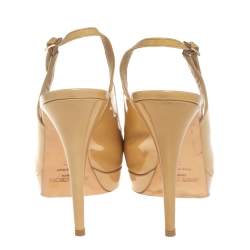 Jimmy Choo Beige Patent Leather Nova Peep Toe Platform Slingback Sandals Size 39