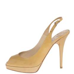 Jimmy Choo Beige Patent Leather Nova Peep Toe Platform Slingback Sandals Size 39