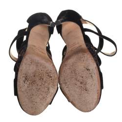 Pre Owned صندل جيمي تشو سويدي أسود ودانتيل مقاس 38.5