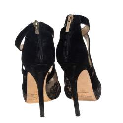 Pre Owned صندل جيمي تشو سويدي أسود ودانتيل مقاس 38.5