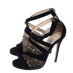 Pre Owned صندل جيمي تشو سويدي أسود ودانتيل مقاس 38.5