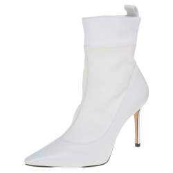 مملوكة مسبقًا Jimmy Choo White Leather And Fabric Brandon Ankle Boots Size 40