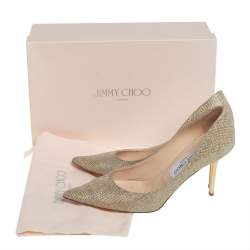 Pre Owned Jimmy Choo Metallic Gold Glitter Fabric Agnes Pointed Toe Pumps Size 37