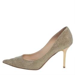 Pre Owned Jimmy Choo Metallic Gold Glitter Fabric Agnes Pointed Toe Pumps Size 37