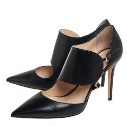 Pre Owned Jimmy Choo Black Leather Wide Ankle Strap Pumps Size 39