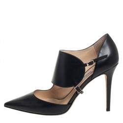 Pre Owned Jimmy Choo Black Leather Wide Ankle Strap Pumps Size 39