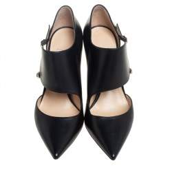 Pre Owned Jimmy Choo Black Leather Wide Ankle Strap Pumps Size 39