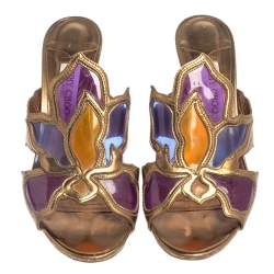 Pre Owned Jimmy Choo Multicolor Leather and PVC Lisa Slide Sandals Size 39.5
