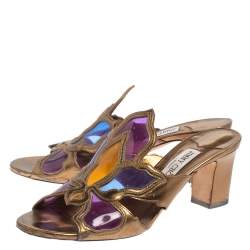 Pre Owned Jimmy Choo Multicolor Leather and PVC Lisa Slide Sandals Size 39.5