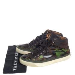 مملوكة مسبقًا Jimmy Choo Camouflage Printed Pony Hair Belgravia High Top Sneakers Size 43