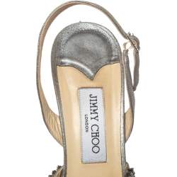 Pre Owned صندل جيمي تشو جلد فضي مزخرف كريستال بحزام للكاحل مقاس 40