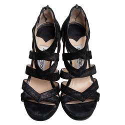 مملوكة مسبقًا Jimmy Choo Black Suede Strappy Sandals Size 34