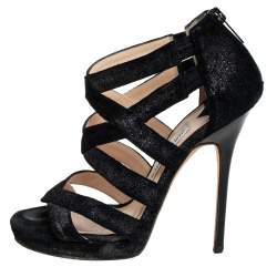 مملوكة مسبقًا Jimmy Choo Black Suede Strappy Sandals Size 34
