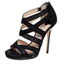 مملوكة مسبقًا Jimmy Choo Black Suede Strappy Sandals Size 34