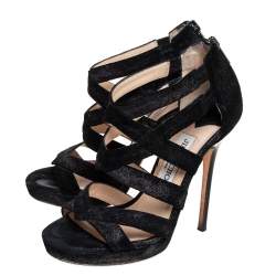 مملوكة مسبقًا Jimmy Choo Black Suede Strappy Sandals Size 34
