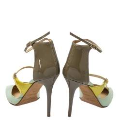 Pre Owned Jimmy Choo Multicolor Leather And Patent Leather Ankle Strap Sandals Size 37.5